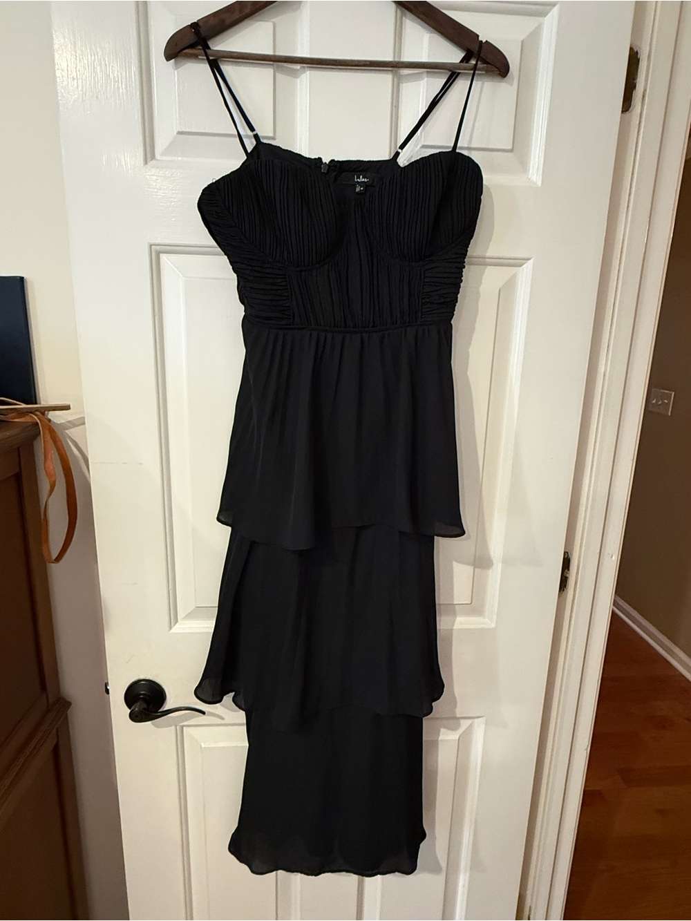 Lulu's Black Ruched Bust Tiered Midi Dress